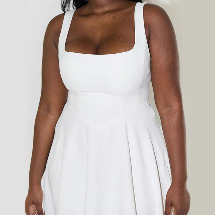 Damen Maxikleid mit elegantem quadratischen Ausschnitt und fließendem Rock W&W Mode