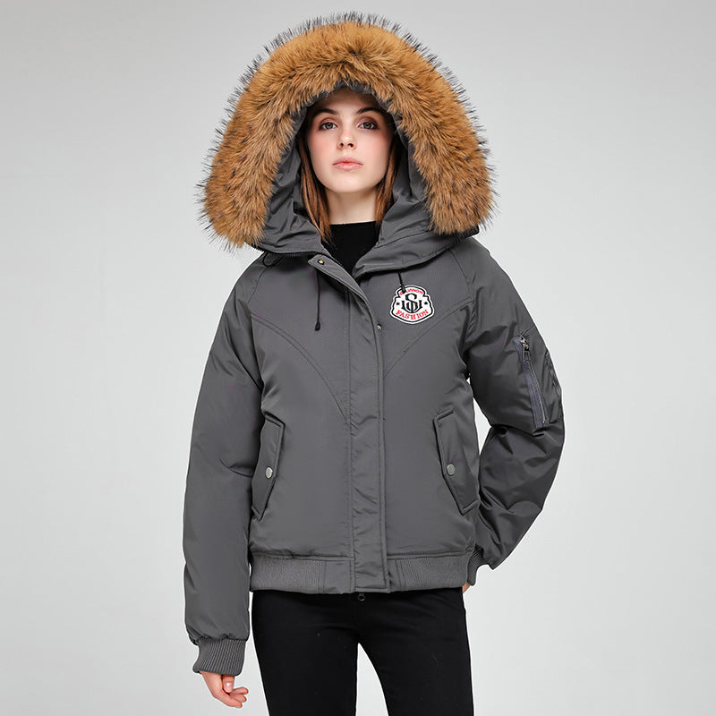 Damen Sportliche Pufferjacke mit abnehmbarem Kunstfellkragen und praktischen Taschen WW