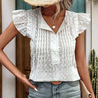 Damen Bluse mit Rüschendetails und dekorativer Lochstickerei WW