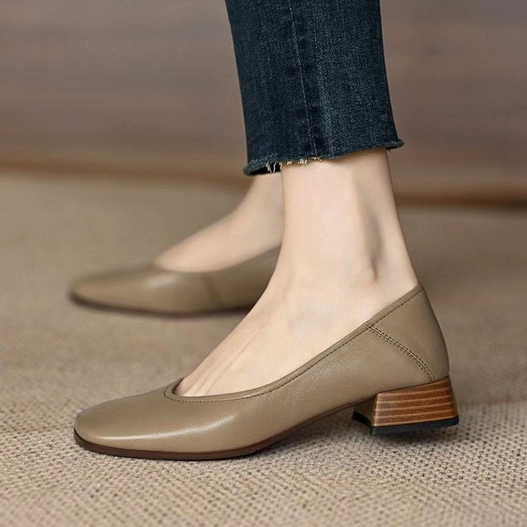 Damen elegante Blockabsatz-Ballerinas aus weichem Leder W&W Mode