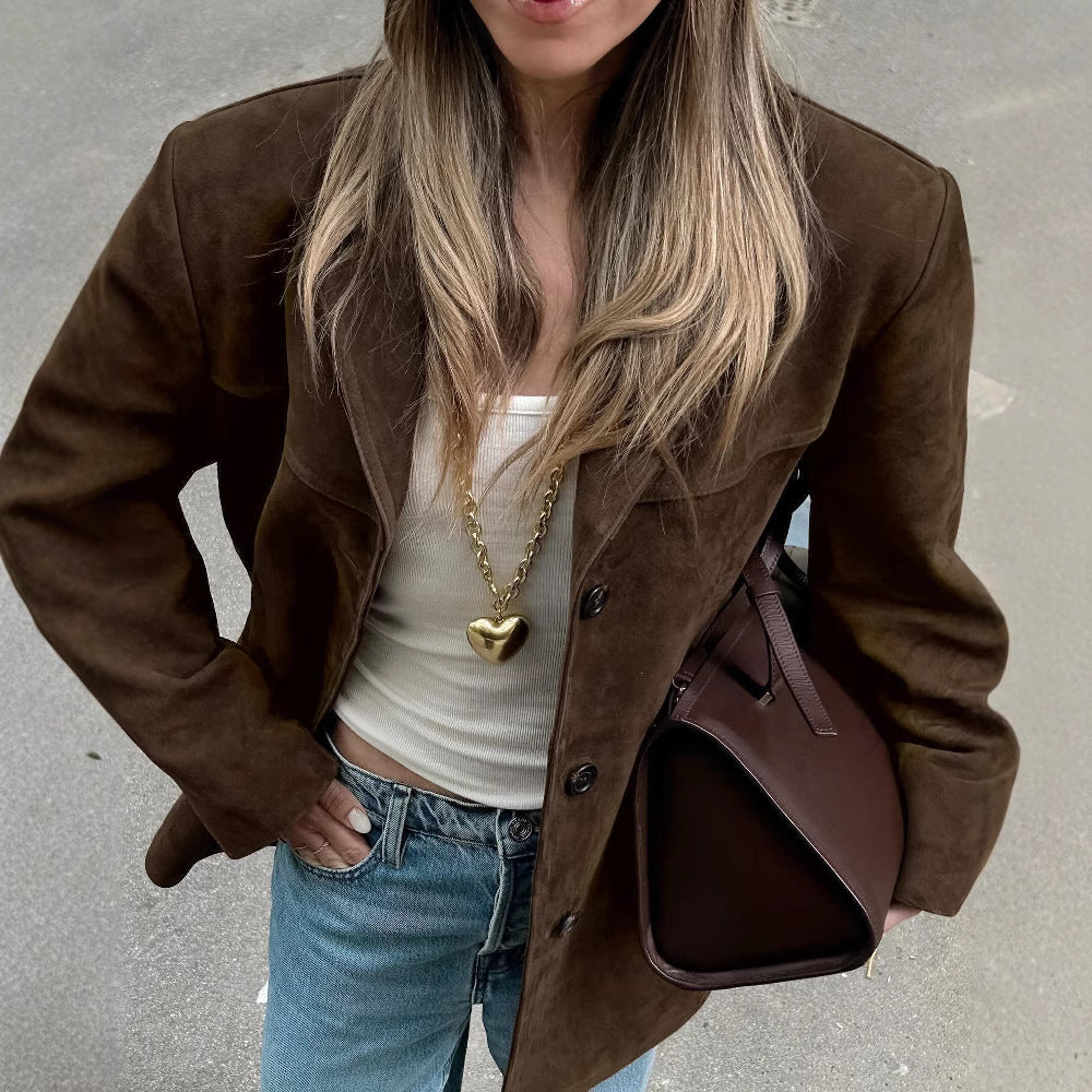 Damen elegante Wildlederjacke im modischen Oversized-Stil W&W Mode