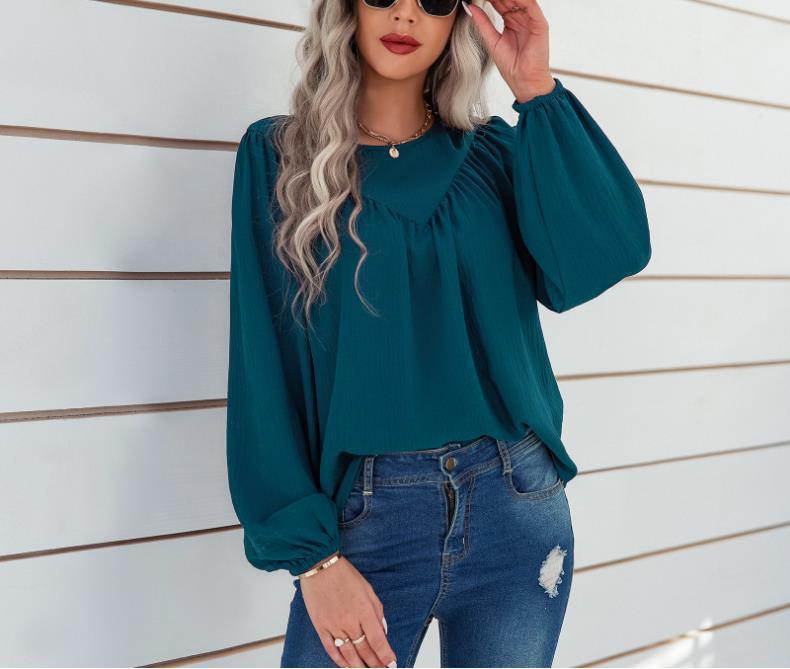 Damen Elegantes und lässiges Blusenshirt mit Bauschärmel WW