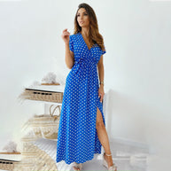 WW | Gedrucktes Polka-Dot-Band Taille Maxi Kleid