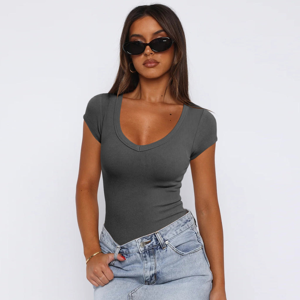 Damen Body mit tiefem V-Ausschnitt und figurbetonter Passform WW