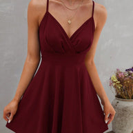 Damen sommerliches Trägerkleid mit V-Ausschnitt WW