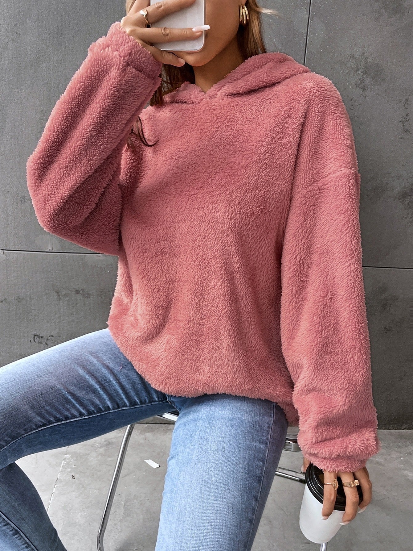 Damen Kuscheliger Hoodie mit Peter Pan Kragen WW