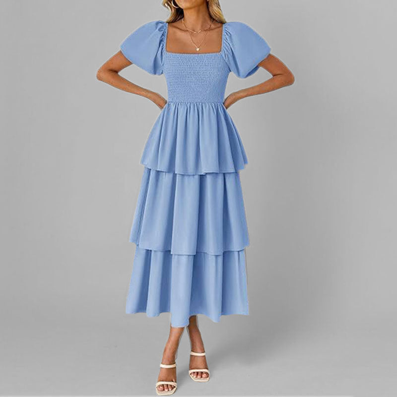 Damen Maxikleid mit bezauberndem Stufen-Look und Puffärmeln WW