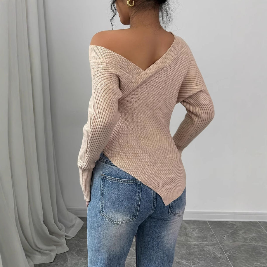 Damen asymmetrisches Rippenstrickoberteil WW
