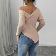 Damen asymmetrisches Rippenstrickoberteil WW