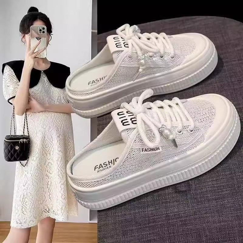 Damen Sneaker-Pantoletten im luftigen Mesh-Design mit modischer Plateausohle WW
