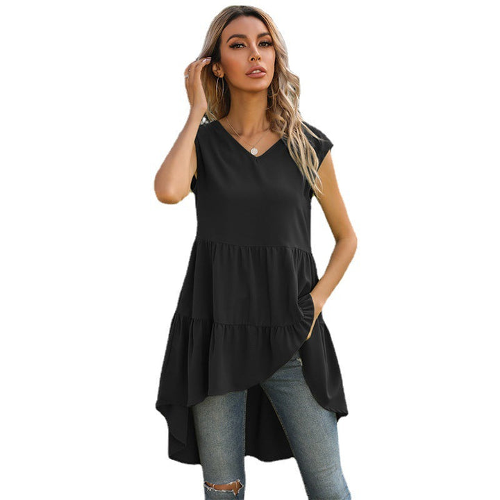 Damen ärmelloses Tunika-Kleid mit asymmetrischem Saum und schickem Volant W&W Mode