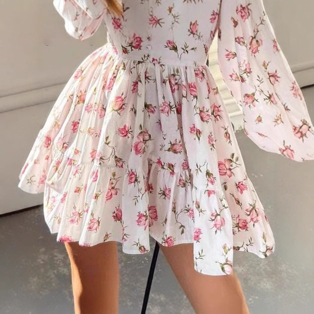 Damen romantisches Blumenkleid mit voluminösen Ärmeln WW