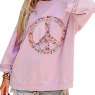 Damen Sweatshirt mit floralem Peace-Zeichen WW