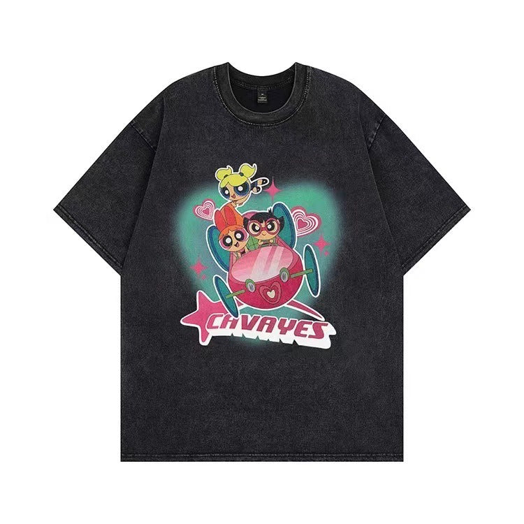 Damen T-Shirt mit angepasstem Powerpuff Girls Grafikdruck WW