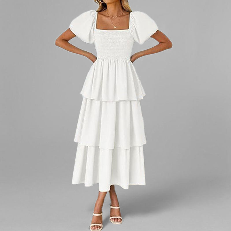 Damen Maxikleid mit bezauberndem Stufen-Look und Puffärmeln WW