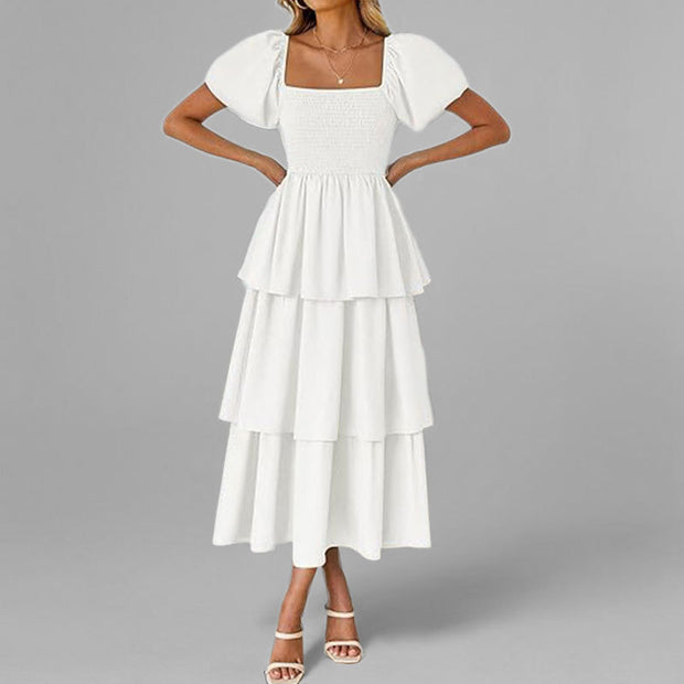 Damen Maxikleid mit bezauberndem Stufen-Look und Puffärmeln WW