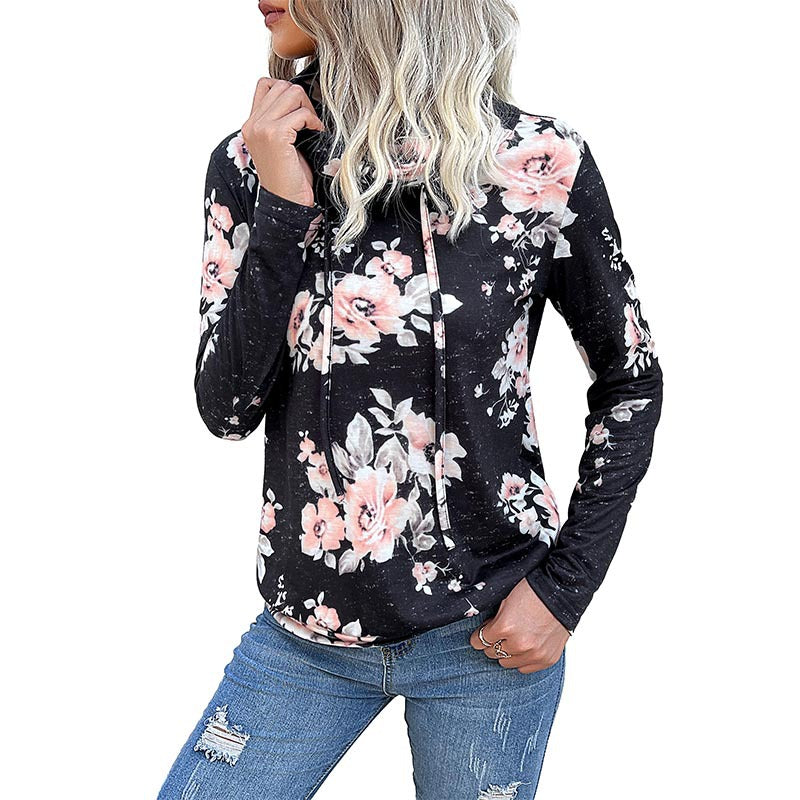 Damen Kapuzenpullover mit floralem Muster und modernem Rollkragen WW