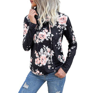 Damen Kapuzenpullover mit floralem Muster und modernem Rollkragen WW