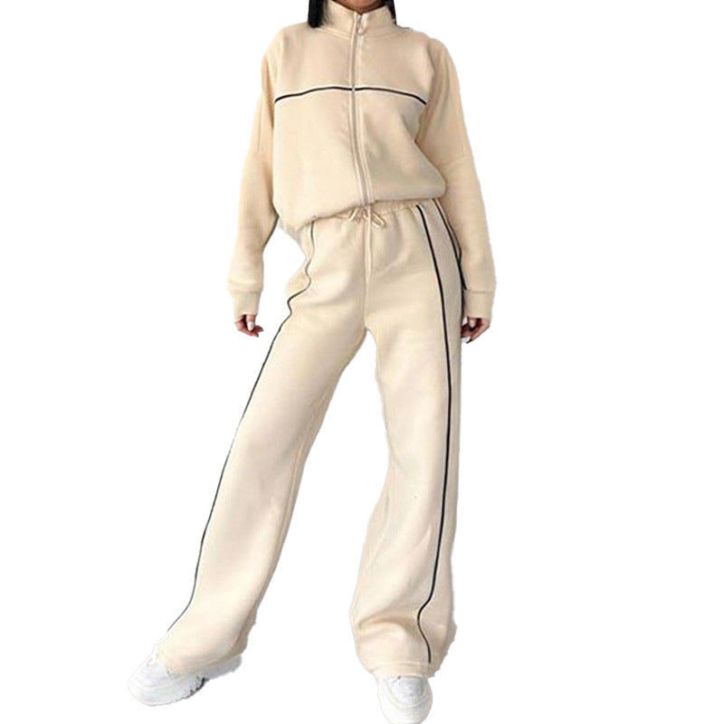 Damen Sportliches Loungewear-Set mit hohem Kragen und weitem Schnitt W&W Mode