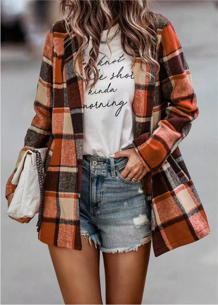 Damen Karierter Wollblazer WW