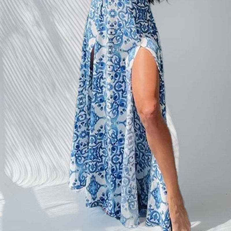 Damen Maxi-Sommerkleid mit seitlichem Schlitz und verstellbaren Trägern WW