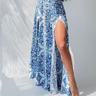 Damen Maxi-Sommerkleid mit seitlichem Schlitz und verstellbaren Trägern WW