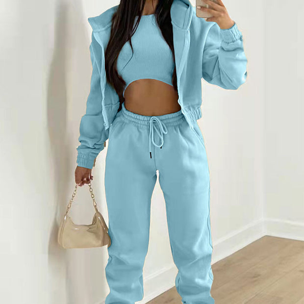 Damen Sportliches Zweiteiler-Set mit kurzem Oberteil und lässigen Jogginghosen WW