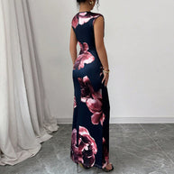 Damen elegantes Maxi-Kleid mit floralem Drapierungsdesign und figurbetonendem Schnitt WW