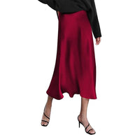 Damen eleganter Midi-Rock aus satinierter Viskose mit fließendem Fall WW