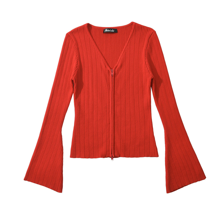 Damen Strickoberteil mit tiefem V-Ausschnitt und Zip-Verschluss WW