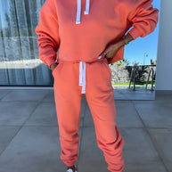 Damen bequemer Cropped Hoodie mit elastischem Bund und lässiger Jogginghose Set WW