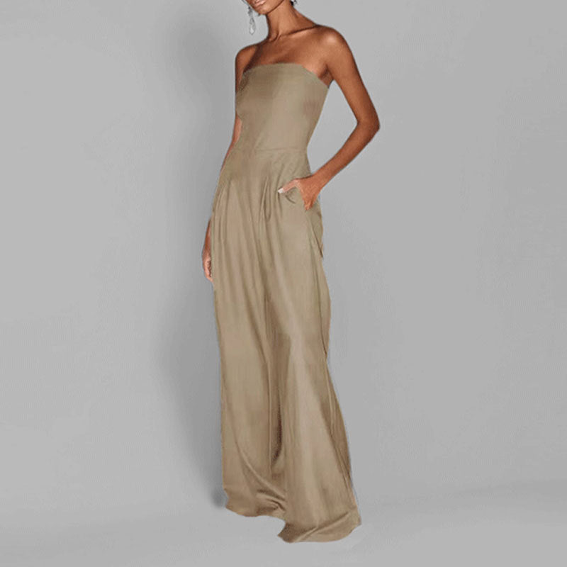 Damen Hochwertiger Jumpsuit mit schulterfreiem Design und weitem Bein WW