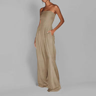 Damen Hochwertiger Jumpsuit mit schulterfreiem Design und weitem Bein WW