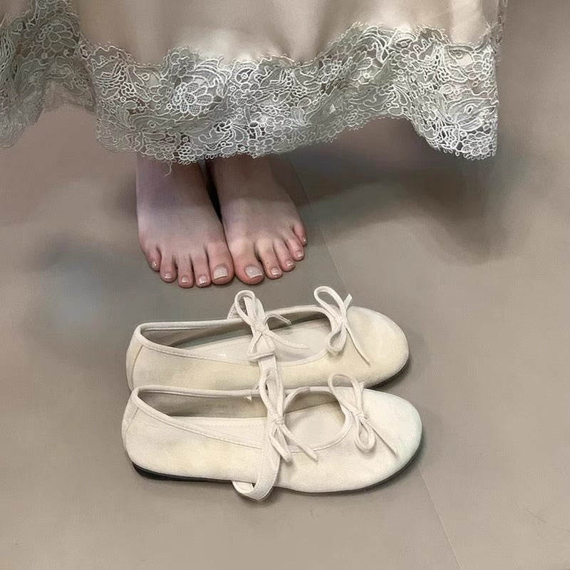 Damen Ballerinas aus weichem Wildleder mit zartem Schleifenverzierung WW