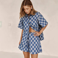 Damen Karierter Hemden-Set aus Denim WW
