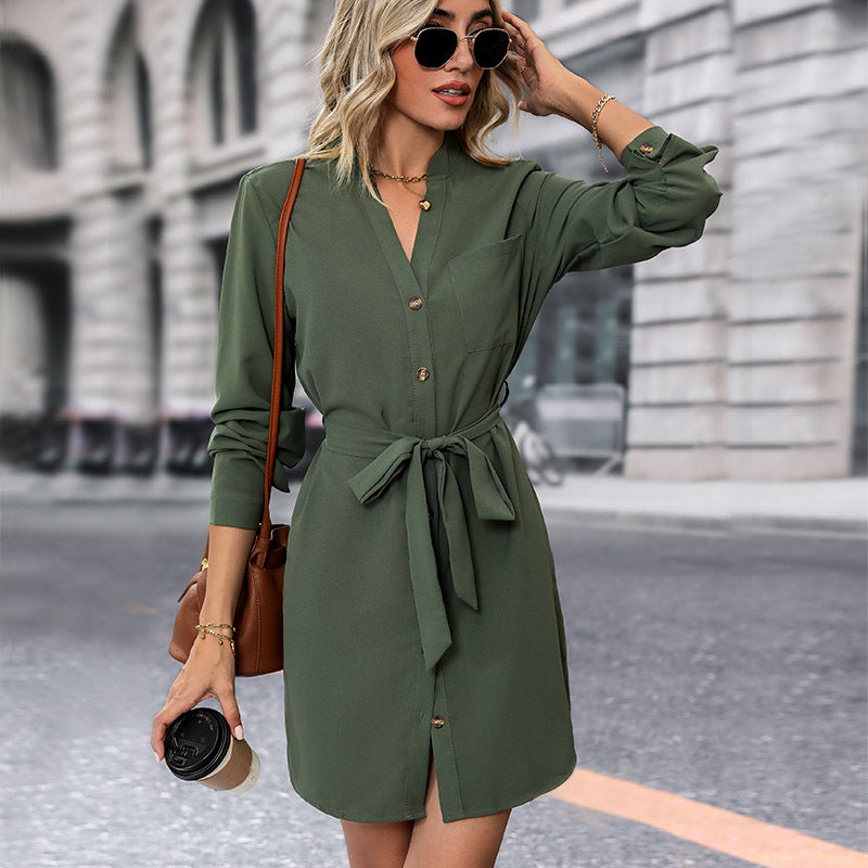 Damen Hemdkleid mit Taillengürtel und stilvollen Knopfdetails WW