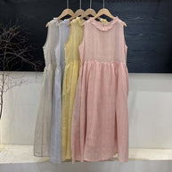 Damen Relaxed Fit Rüsch-Leinen-Maxi-Kleid WW