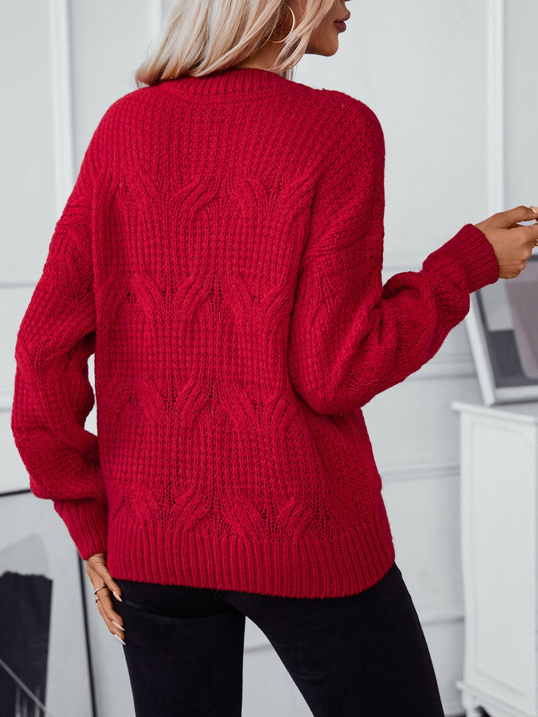 W&W Mode uni Farbe Kabelstrickpullover