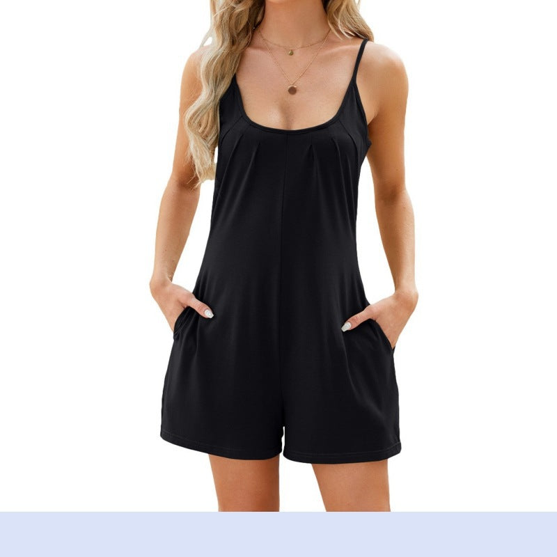 Damen Sommerlicher Jumpsuit mit verstellbaren Trägern und tiefem Ausschnitt WW