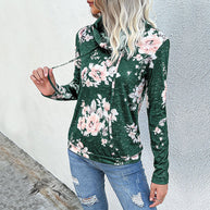Damen Kapuzenpullover mit floralem Muster und modernem Rollkragen WW