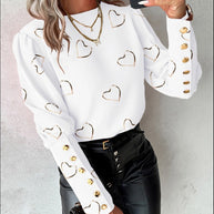 WW Langarm Rundhals Knopfshirt für Damen