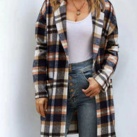 WW | Lässiger Wollmantel mit Revers-Taschen und Karomuster für Damen | Stilvoll und Bequem