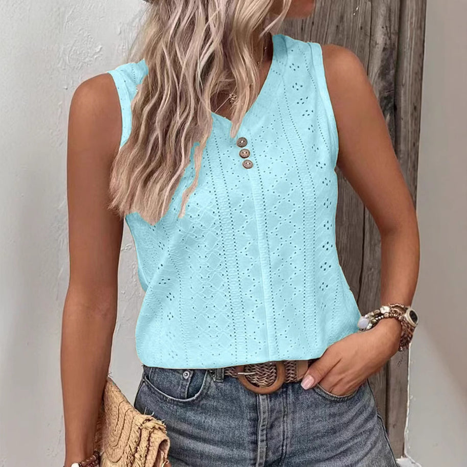 Damen Ärmelloses Top mit Knopfdetail und Lochmuster WW