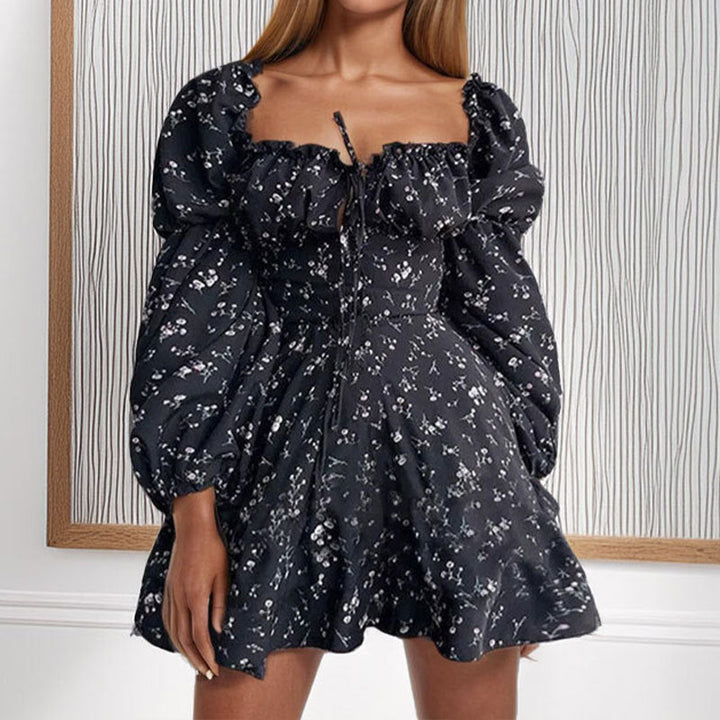 Damen Minikleid mit voluminösen Puffärmeln und raffiniertem Bindedetail W&W Mode