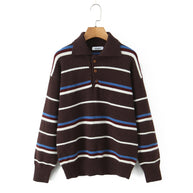 Damen gestreifter Poloshirt-Strickpullover WW