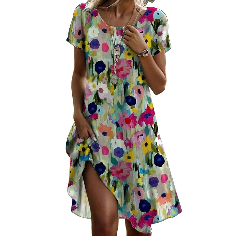 Damen Sommerkleid mit floralem Detail und asymmetrischem Saum WW