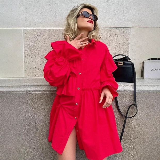 Damen Rüschenbluse im Oversized-Design mit Knopfleiste WW