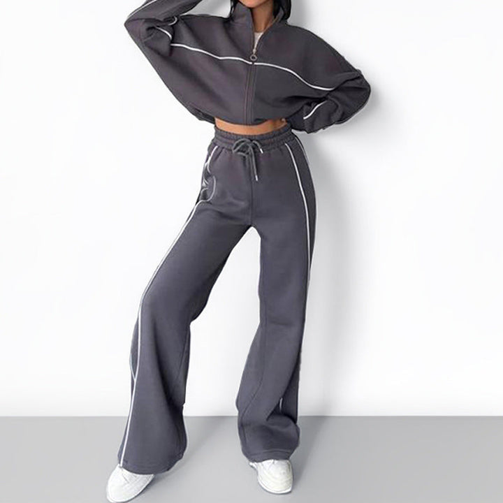Damen Sportliches Loungewear-Set mit hohem Kragen und weitem Schnitt W&W Mode