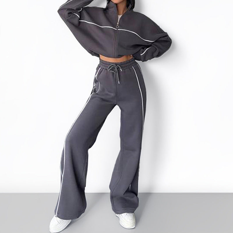 Damen Sportliches Loungewear-Set mit hohem Kragen und weitem Schnitt WW