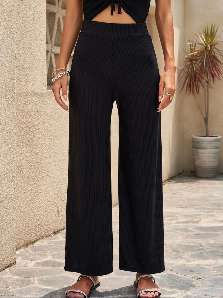 Damen elegante weit geschnittene Sommerhose mit feiner Rippstruktur WW